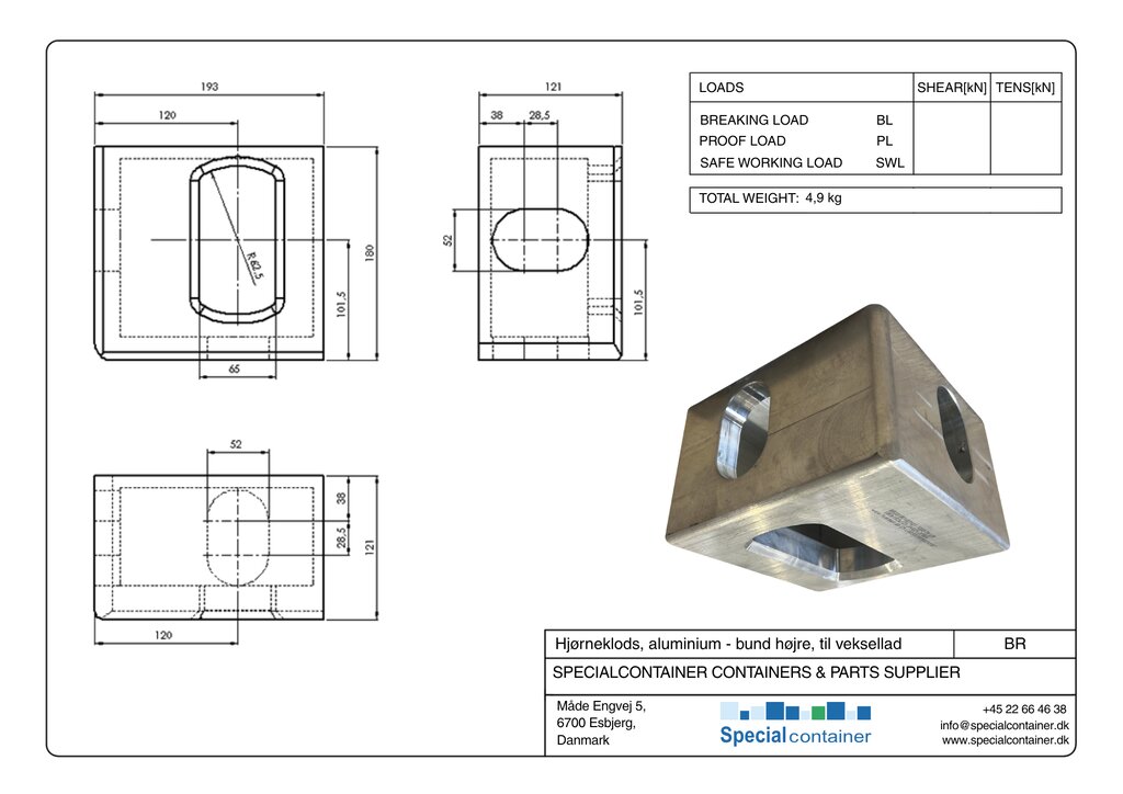 Hjørneklods, aluminium, bund højre, til veksellad - Image 4