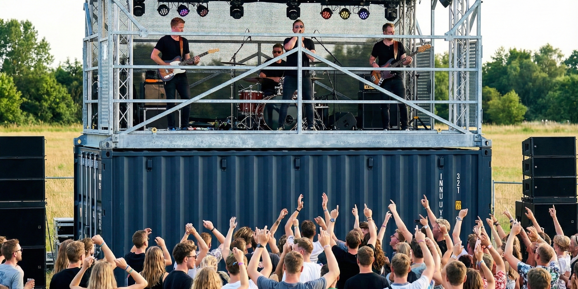 Galvaniseret platform til container-top som musikscene