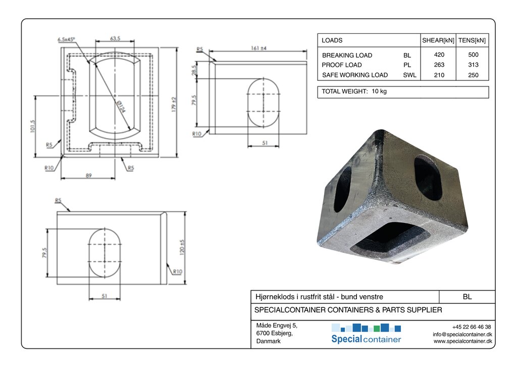 Corner casting, stainless steel, bottom left - Image 5